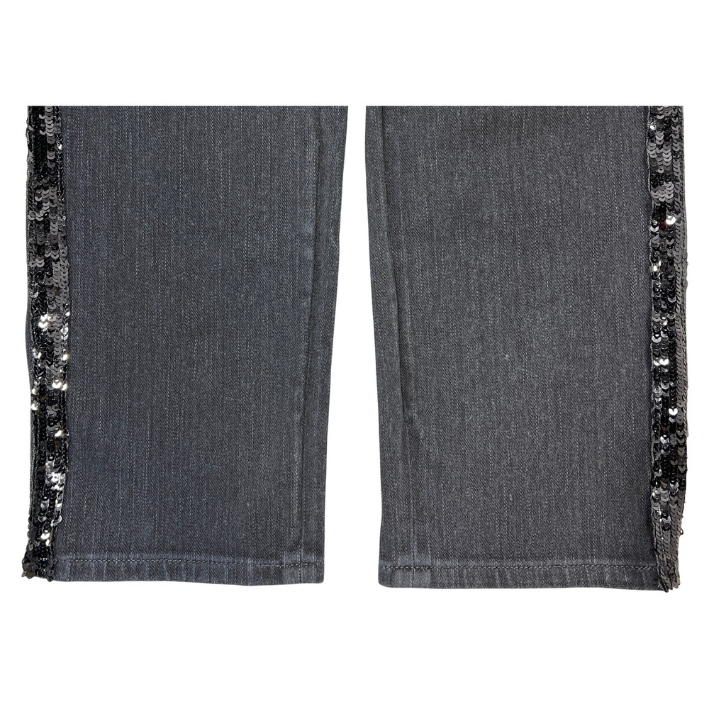Belle Kim Gravel Jeans 16 Black Sequin Stripe Pull On Straight Leg Sequins Bling - Picture 8 of 11